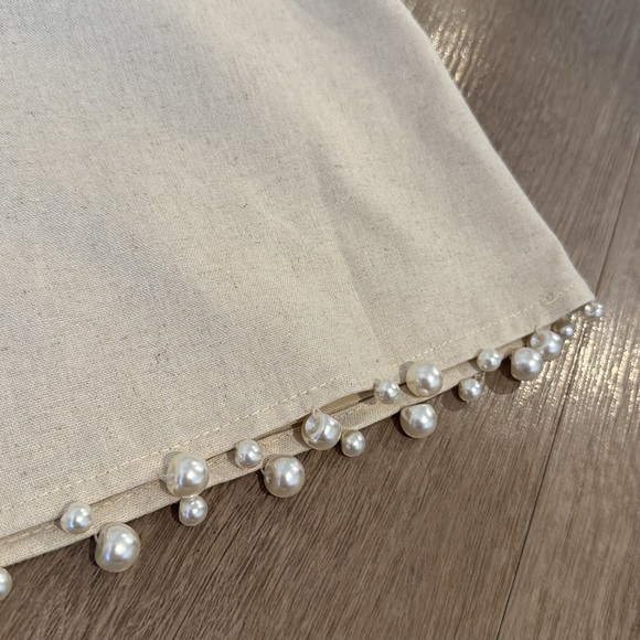 Pearl Details Cropped Top Beige Linen Straps Medium - Picture 7 of 10